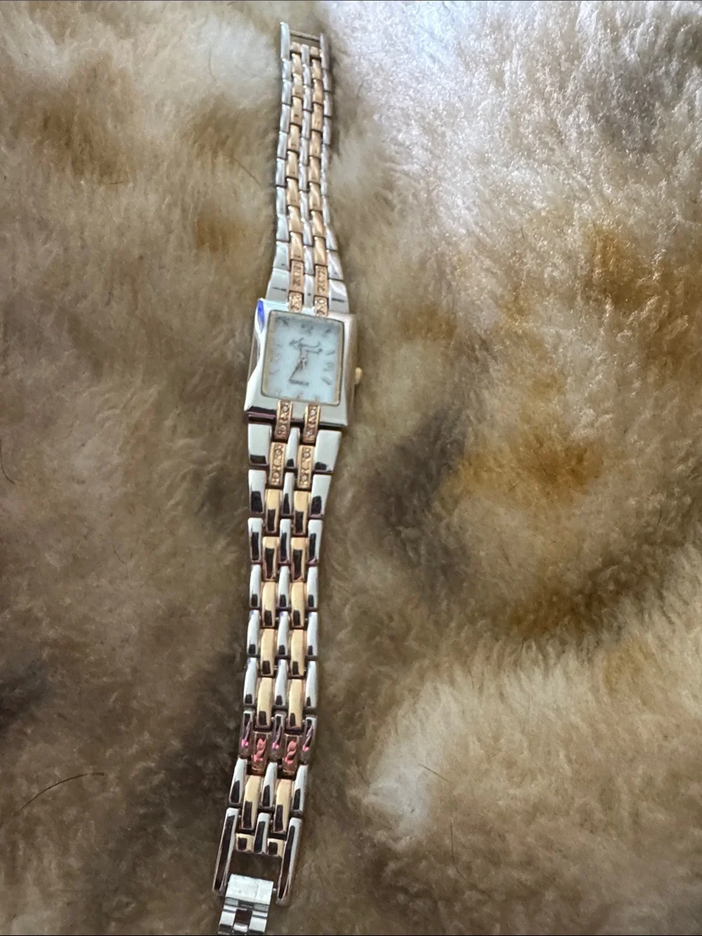 Kim Rogers Two-Tone Gold and Silver Rectangular Bracelet Watch